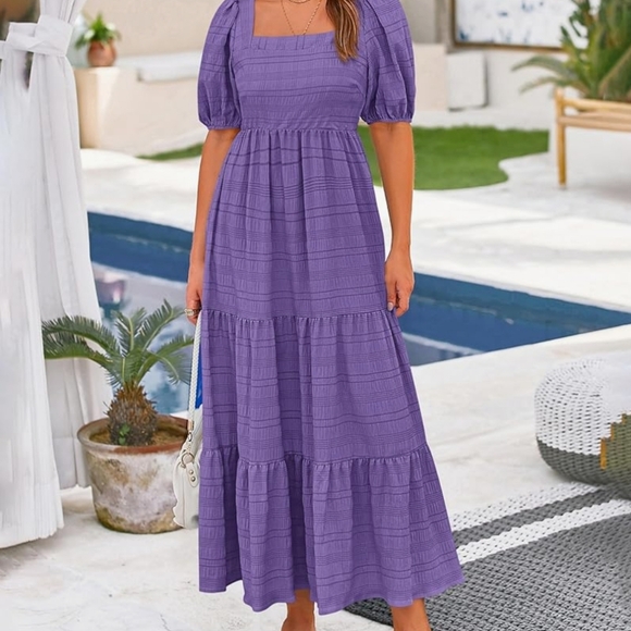 Puff Sleeve Square Neck Tiered Dress Size XL NWT ♥️ - Picture 1 of 5